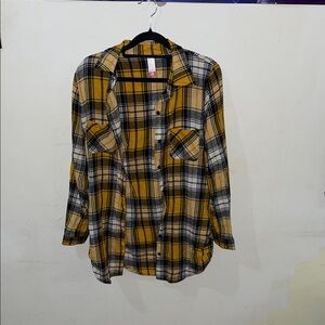 NOBO Yellow and Black Plaid Button-Up Shirt